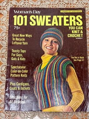 Vintage 70s Women’s Day 101 Sweaters Knitting and Crochet Magazine